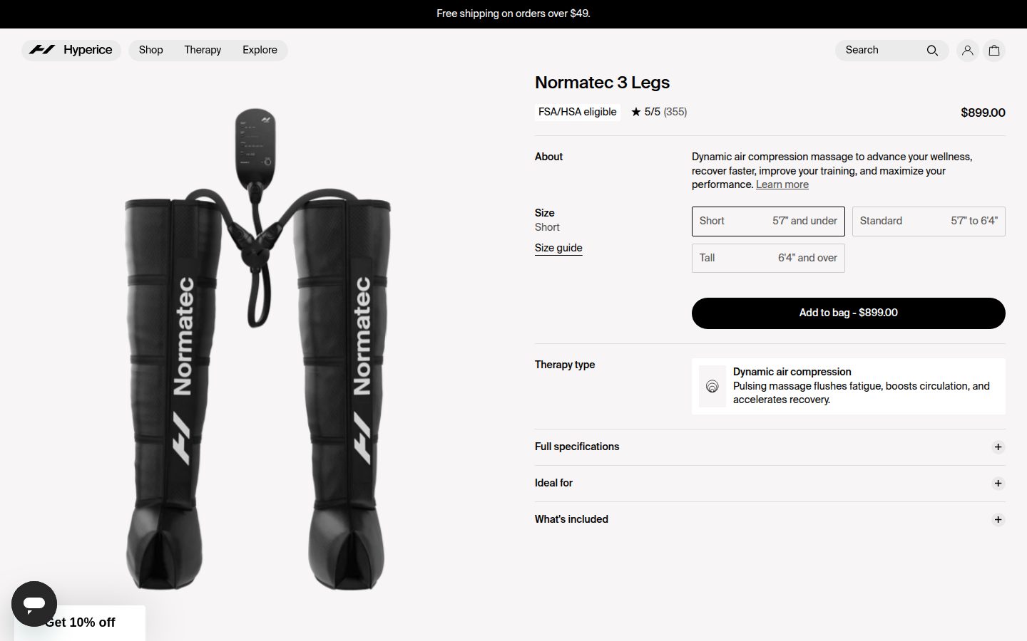 Hyperice Normatec, страница продукта